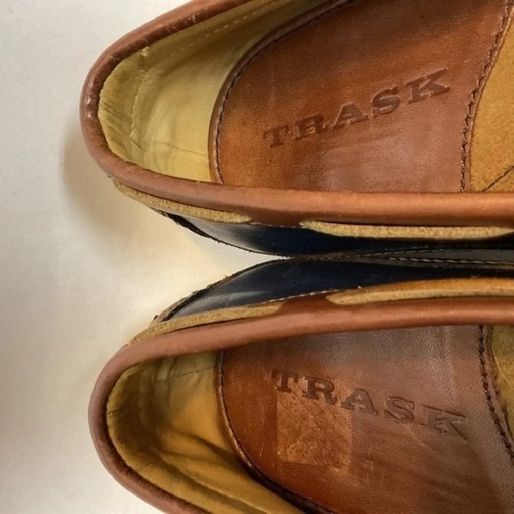 Trask Drake Blue Tie/Bow Driving Loafers Moccasin Men 9M China Bison Leather